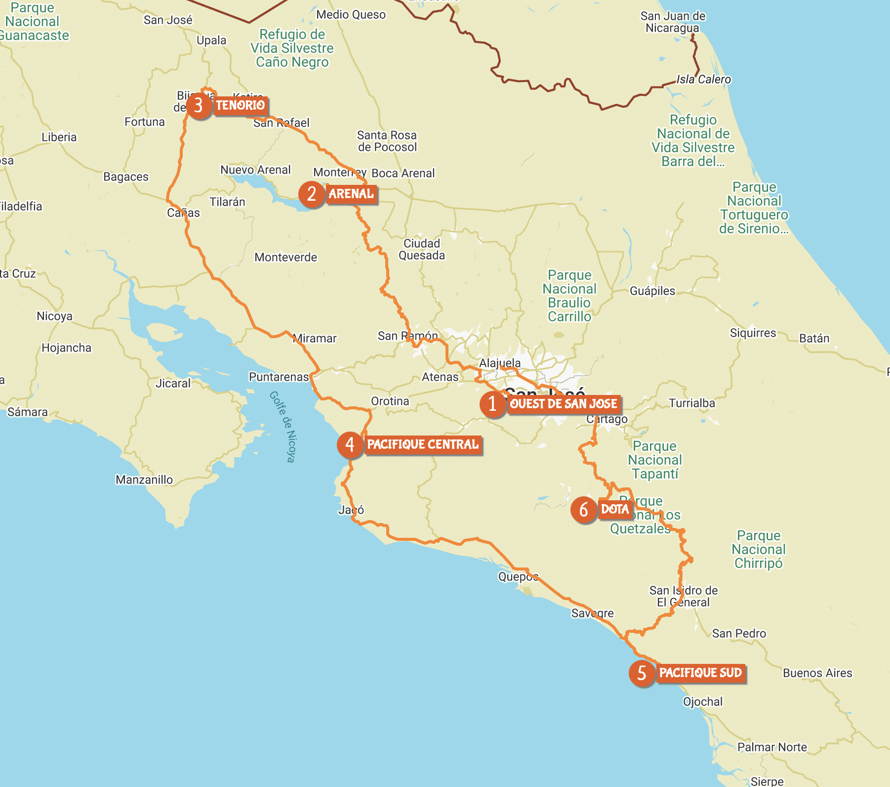Carte du circuit Ara by Costa Rica Decouverte