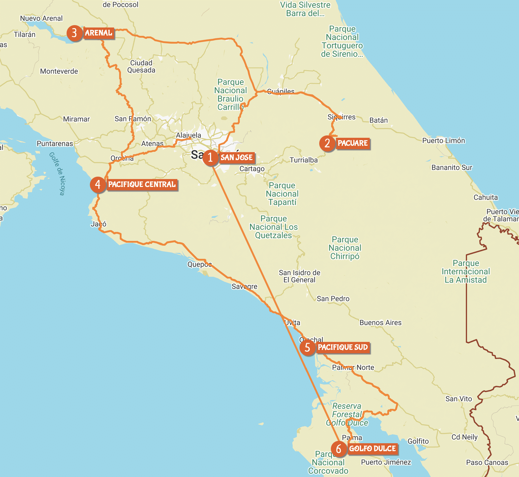 Carte circuit Aventure by Costa Rica Découverte