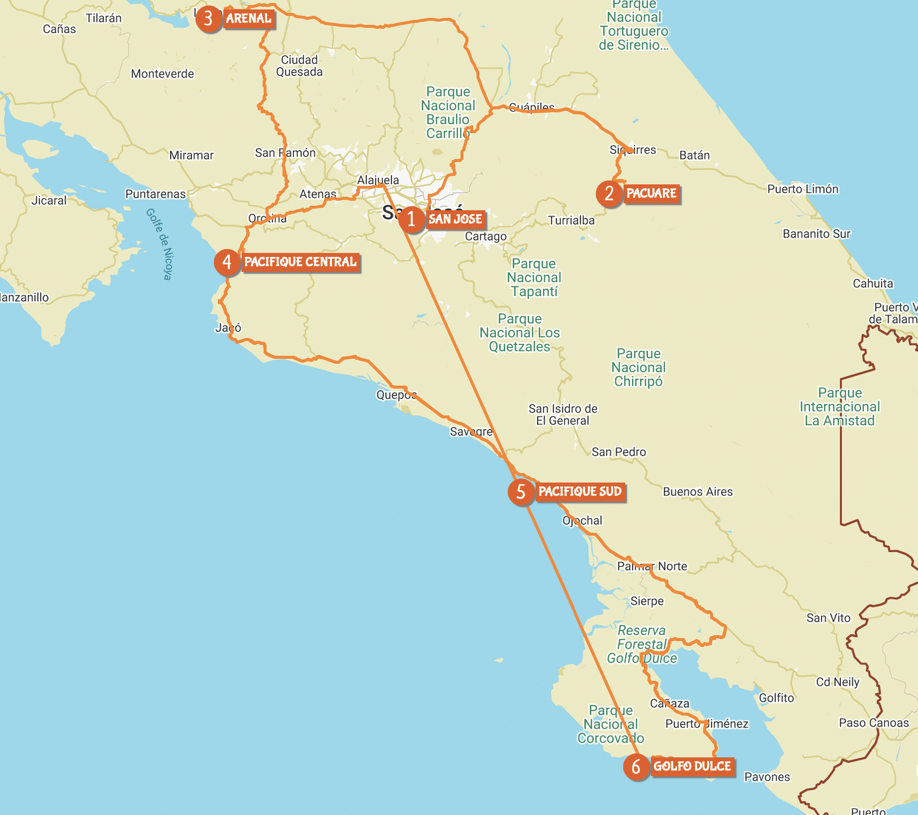 Carte du circuit Morpho by Costa Rica Decouverte