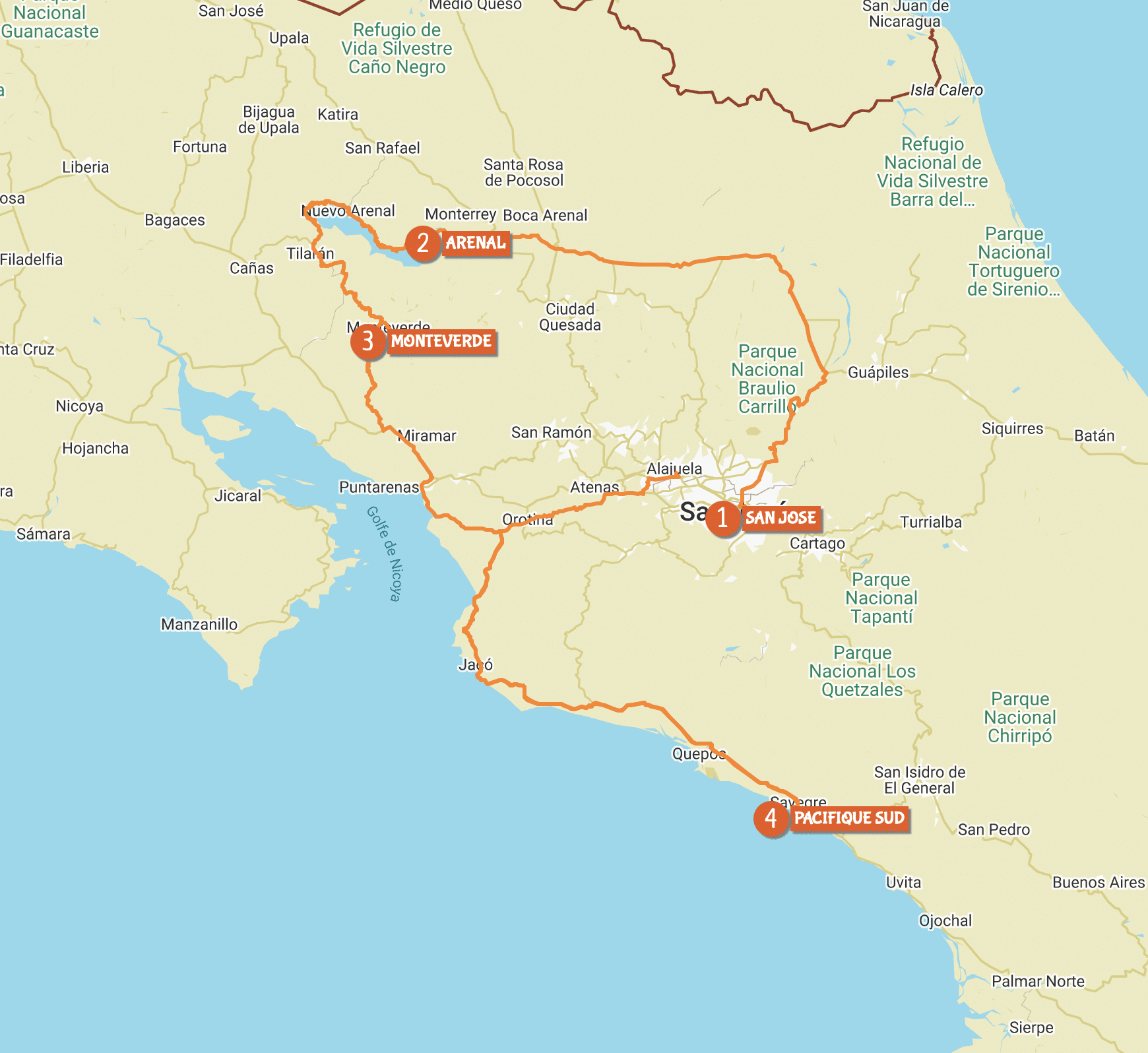 Carte du circuit Colibri by Costa Rica Decouverte