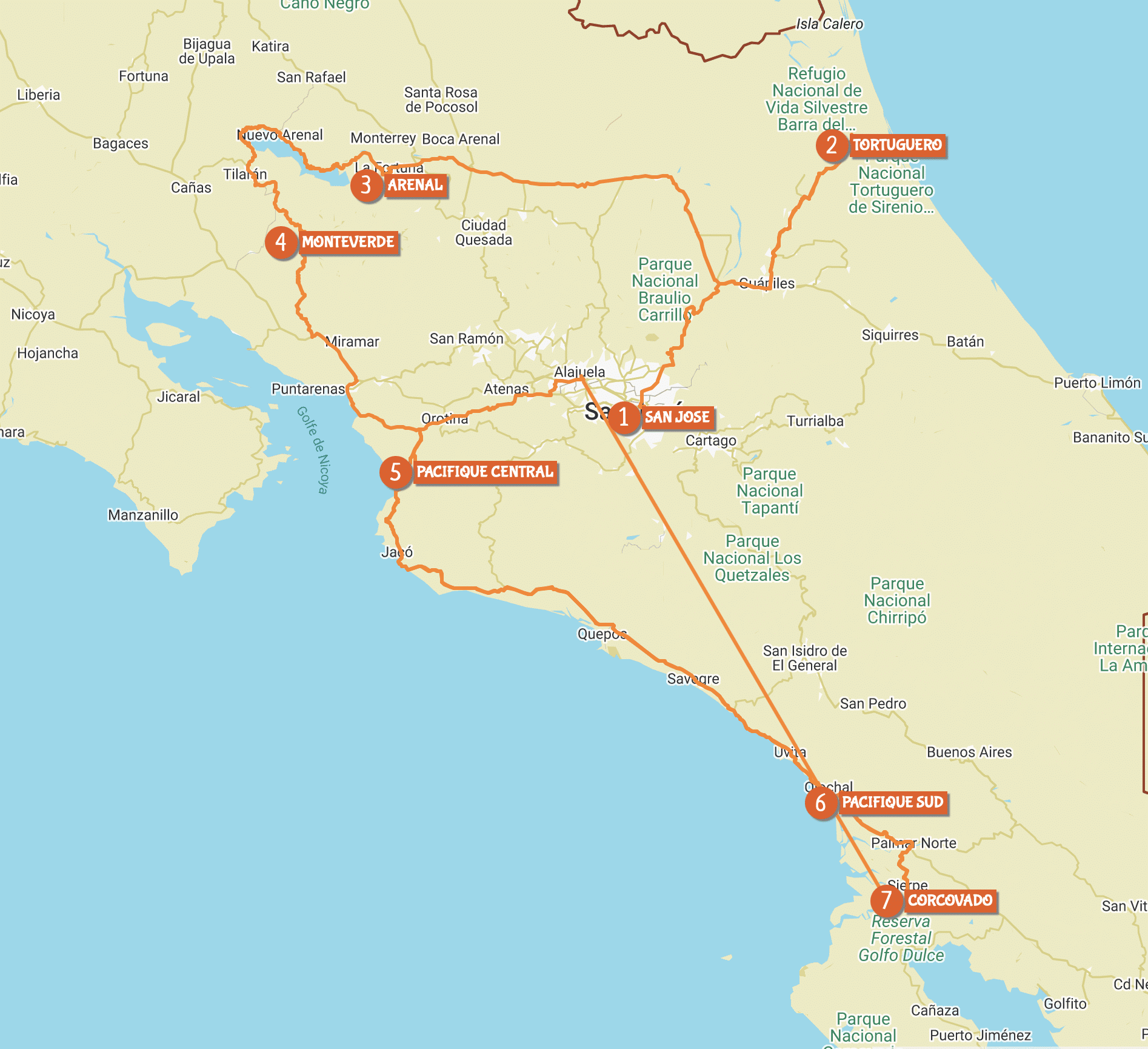carte circuit grenouille au Costa Rica by Costa Rica Decouverte