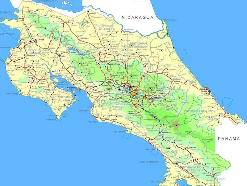 temps de route carte costa rica decouverte