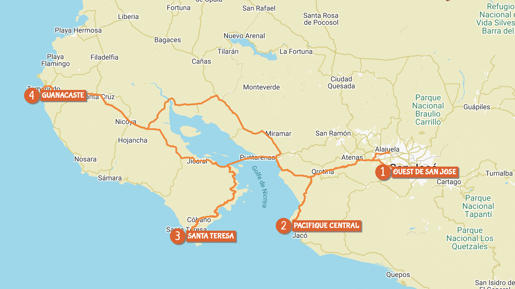 Carte circuit Langosta by Costa Rica Découverte