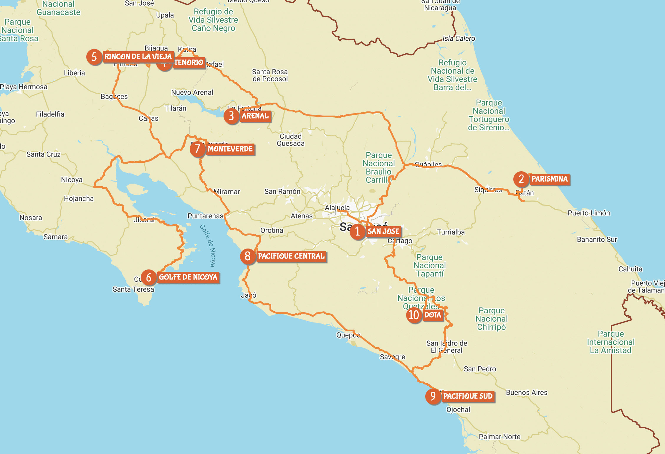 Carte du circuit Sapo Dorado by Costa Rica Decouverte