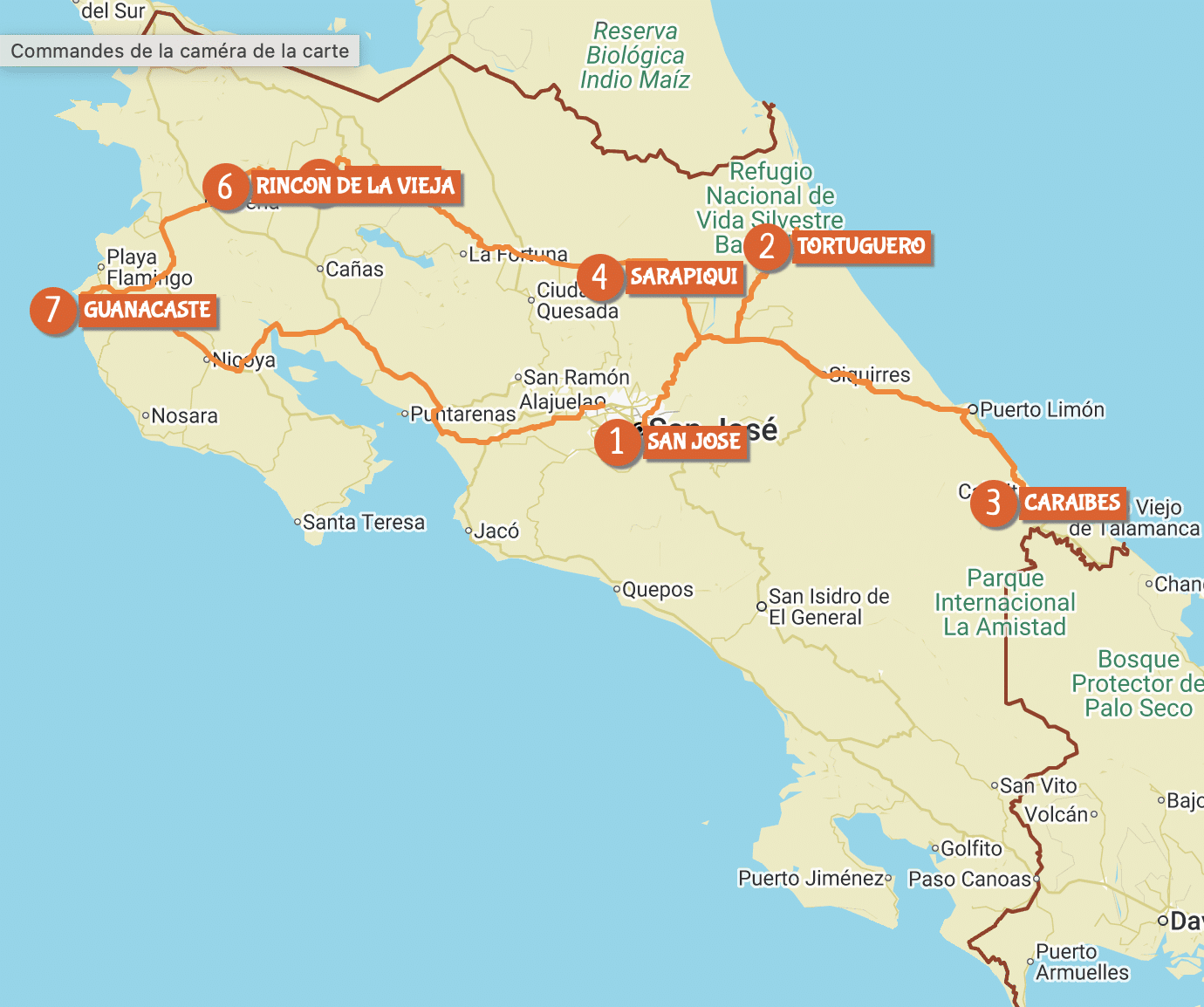Carte du circuit Hamac, volcans et cocotiers by Costa Rica Découverte