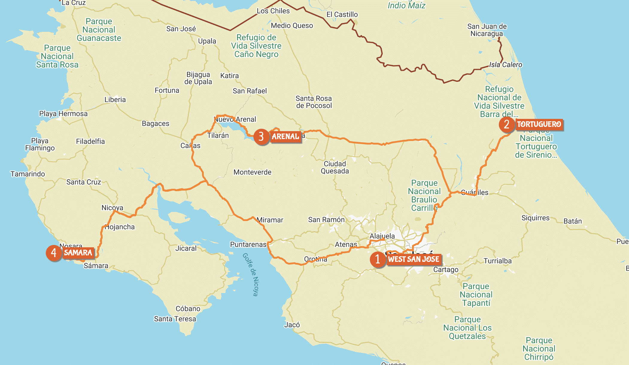 Map of circuit Butterfly by Costa Rica Decouverte