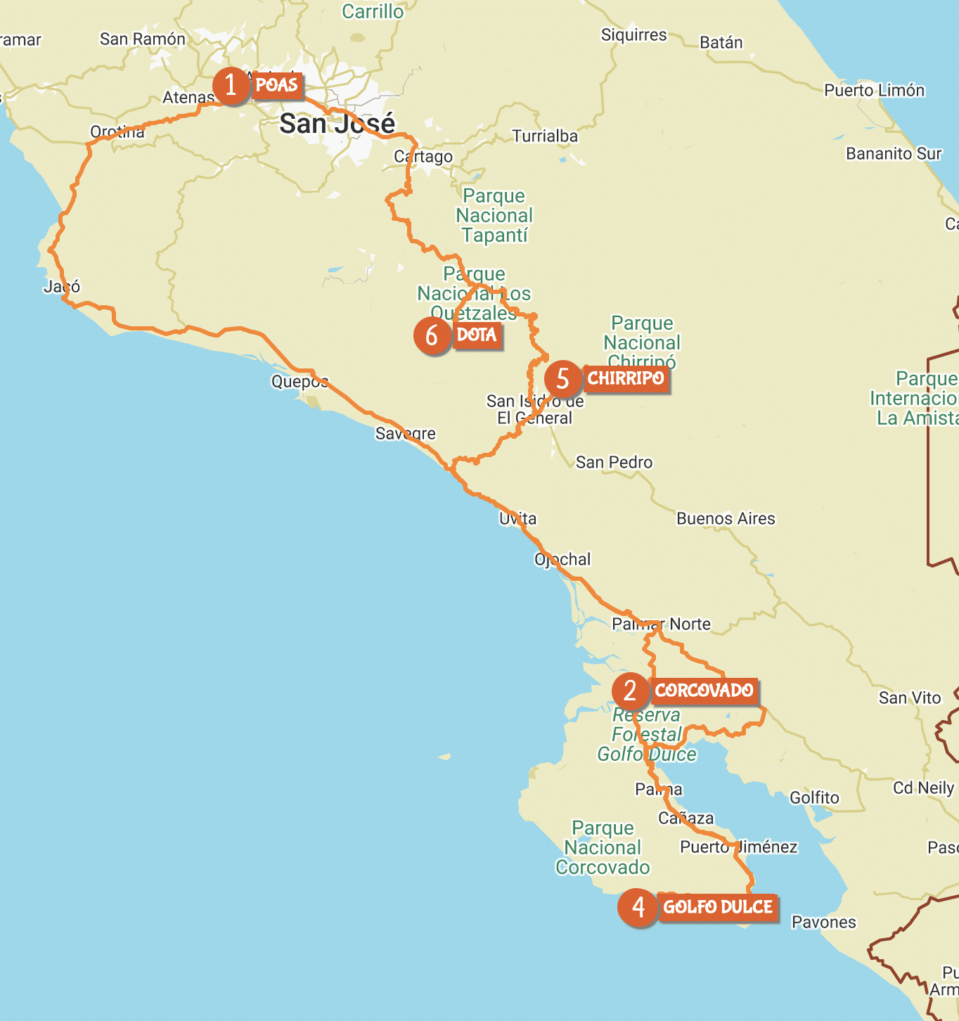 Map of circuit Hiking by Costa Rica Decouverte