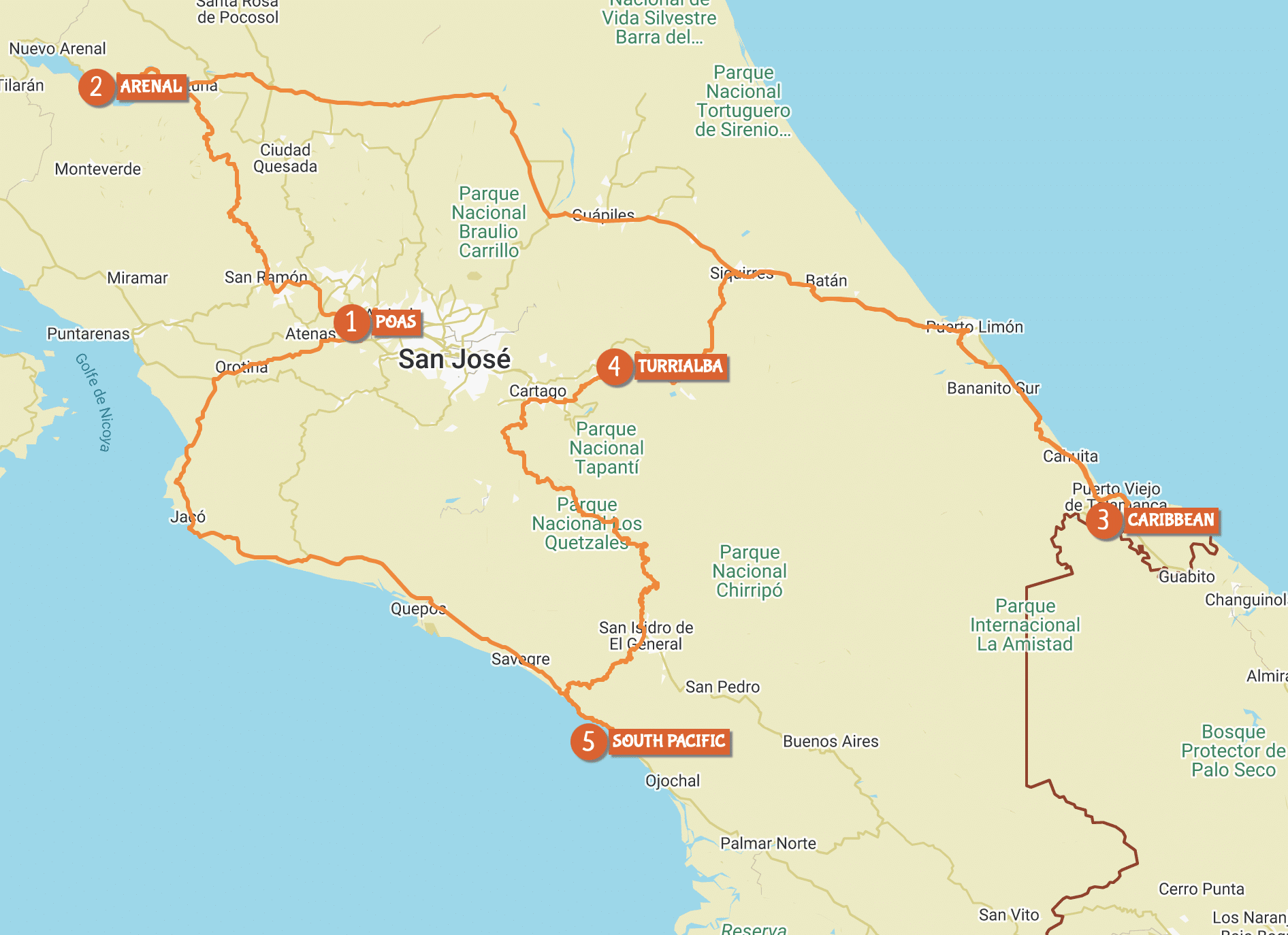Map of circuit Costarican Culture by Costa Rica Decouverte