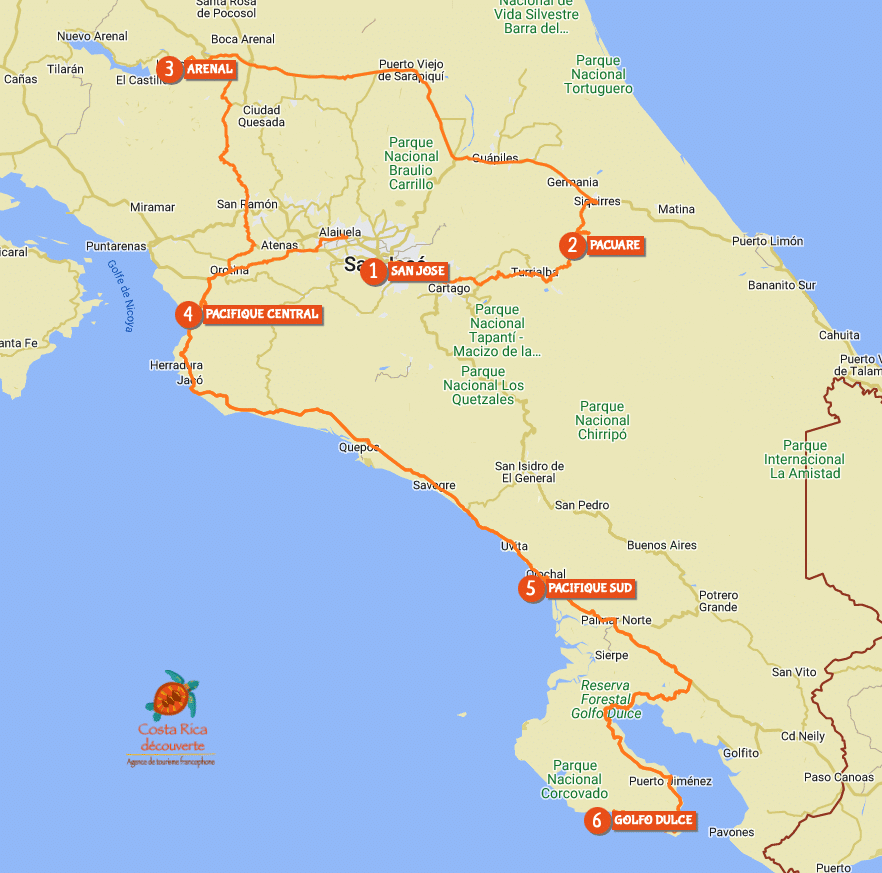 map of circuit blue butterfly Costa Rica