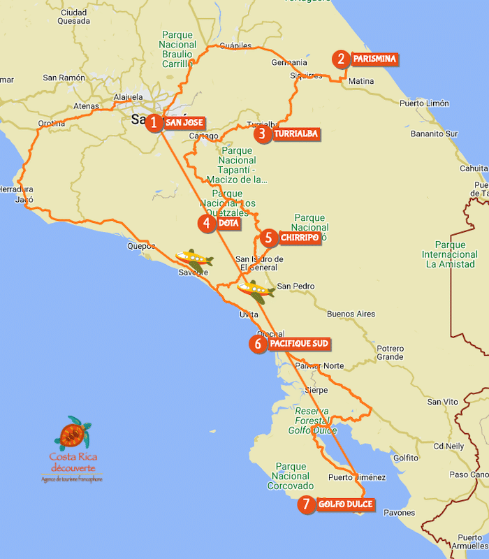 Map of circuit trekking eagle in Costa Rica