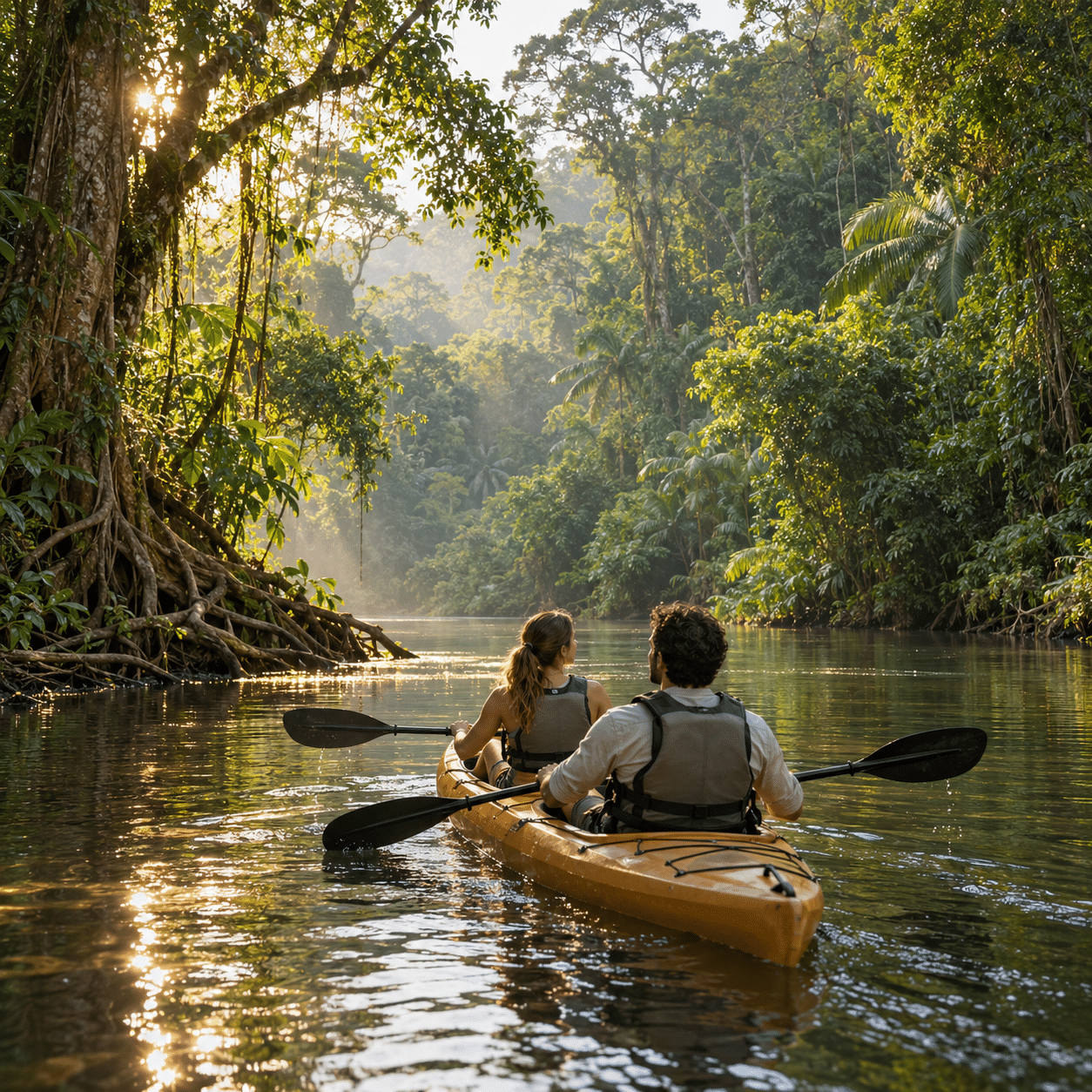 Couple en kayak voyage lune de miel au costa rica